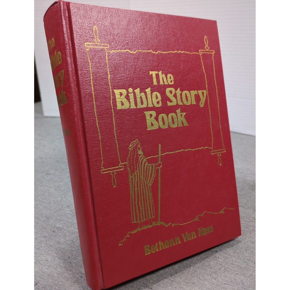 1963 Red Leather Illustrated The Bible Story Book Bethann Van Ness‎ VTG Broadman